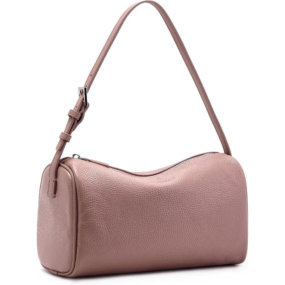 Women Pink Small Barrel Shoulder Hobo Handbag Genuine Leather Crossbody Purses